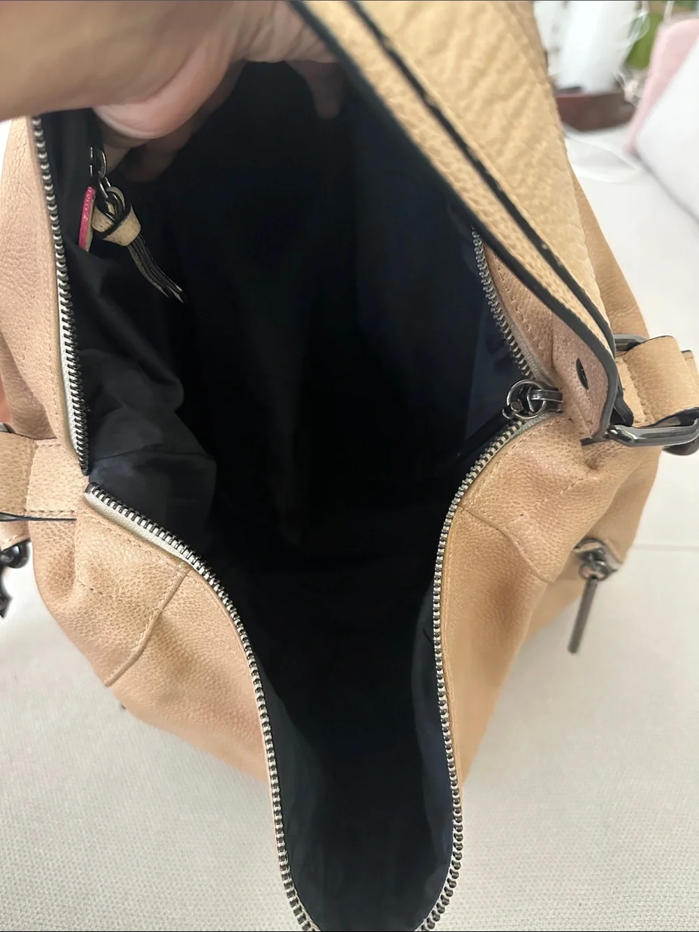 ELLIOTT LUCCA CAMEL TAN HOBO LEATHER BAG WITH SHOULDER STRAP AND CROSSBODY STRAP